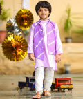 Purple Kurta With White Churidar And Lehariya Jacket