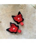 Felt And Crochet Butterflies Alligator Clips - Red