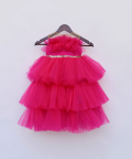Dark Pink Net High Low Gown