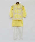 Yellow Silk Nehru Jacket Set
