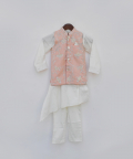 Off White Kurta Pant With Peach Embroidered Jacket