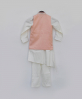 Off White Kurta Pant With Peach Embroidered Jacket