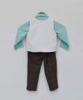 Acqua Shirt With Off White Waist Coat And Brown Checks Pant