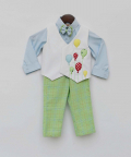 Green Check Pant With Balloons Waist Coat  