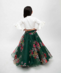 Green Printed Organza Lehenga With Tie Knotted Top