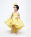 Yellow Flower Embroidery High Low Gown