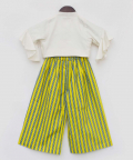 Off White Top With Yellow Strips Pant