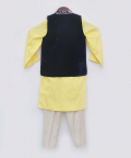 Blue Embroidery Velvet Jacket With Yellow Kurta Set