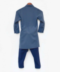 Grey Asymmetrical Kurta With Blue Pant Set