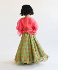 Green Georgette Lehenga With Pink Top And Organza Cape