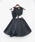 Black Taffeta Silk Dress With 3D Flowers