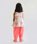 Off White Floral Print Kurti And Pink Dhoti