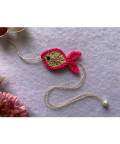Crochet Fish Rakhi - Neon Pink/Gold