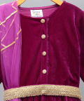 Purple Velvet Embroidered Anarkali Pants With Net Dupatta