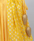 Mustard Blouse With Attached Net Dupatta And Double Layered Lehnga 