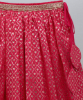 Fuschia Pink Ruffled Blouse With Cotton Zari Lehnga