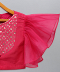 Fuschia Pink Ruffled Blouse With Cotton Zari Lehnga