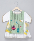 Eid Embroidered Green White Frock Pyjama Set