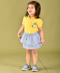 Yellow Girl Polo T-Shirt With Cute Frills And Puffed Sleeves And Hand-Embellished Baby Shark