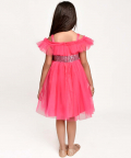 Jelly Jones Sequance Embelished Net Partywear Dress-Neon Pink