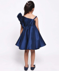 Diamond Embelished Flower Sleeve Partywear Dress-Navy Blue