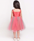 Flower Embelished Net Partywear Dress-Pink