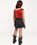 Jelly Jones Bow Shoulder Top With Black Shorts-Maroon