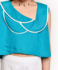 Jelly Jones Lace Emblished Top With White Shotrs-Turquoise Blue