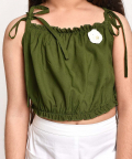 Jelly Jones Flower Emblished Top With White Shorts-Green