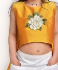 Jelly Jones Asymmetric Flower Emblished Top And White Shorts-Yellow