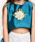 Jelly Jones Asymmetric Flower Emblished Top And White Shorts-Turquoise