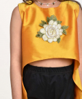 Jelly Jones Asymmetric Flower Emblished Top With Black Leggings Dress-Yellow