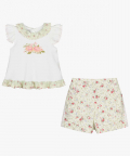 Girls T-shirt And Matching Mint Green Floral Shorts Set