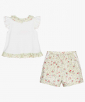Girls T-shirt And Matching Mint Green Floral Shorts Set