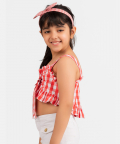 Red Check Ruffle Crop Top