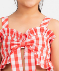 Red Check Ruffle Crop Top