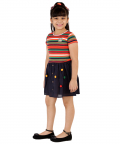 Stripe Dress With Plain Crepe Skirt