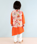Floral Print Jacket With Orange Kurta Set