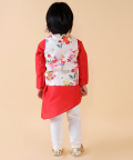 Floral Print Jacket With Red Kurta Set