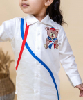 White Shirt With Stripe Detailing And An Embroidered Teddy Bear