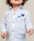 White Shirt With Aeroplane Embroidery