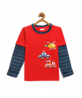 Red Full Sleeves Vehicles Cotton T-Shirt