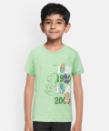 Kids Green Dino Print Half Sleeves Cotton T-Shirt