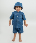 Linen Hand Embroidered Katha Co-ord Set With Bucket Hat 