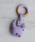 Wood Plush Rattle Teether Toy - Kitty