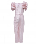 Soft Pink Ruffle Sleeve Jumpsuit With Flower Belt
