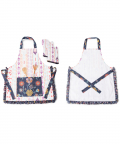 Cream And Navy Colour Printed Canvas Apron with Mittens and Pouch Set In Gift Box