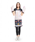 Cream And Navy Colour Printed Canvas Apron with Mittens and Pouch Set In Gift Box