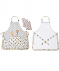 Blush And Cream Colour Printed Canvas Apron With Mittens And Pouch Set In Gift Box