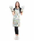 Ivory And Aqua Colour Printed Canvas Apron With Pouch